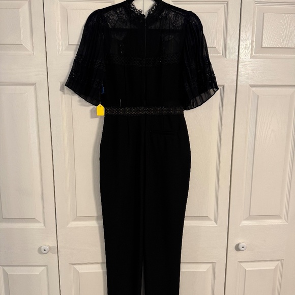 Self-Portrait Lace Bodice Straight Leg Crepe Jumpsuit - Picture 2 of 4